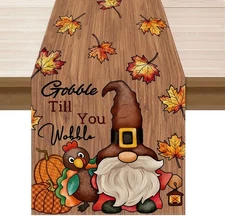 XCHI Turkey Gnome Thanksgiving Fall Table Runner 13x72 Inch, Colored 