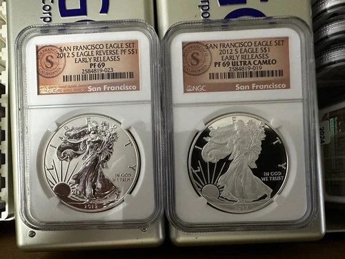 2012 S .999 American Silver Eagle NGC PR69 ULTRA CAMEO REVERSE PROOF 2 Coins