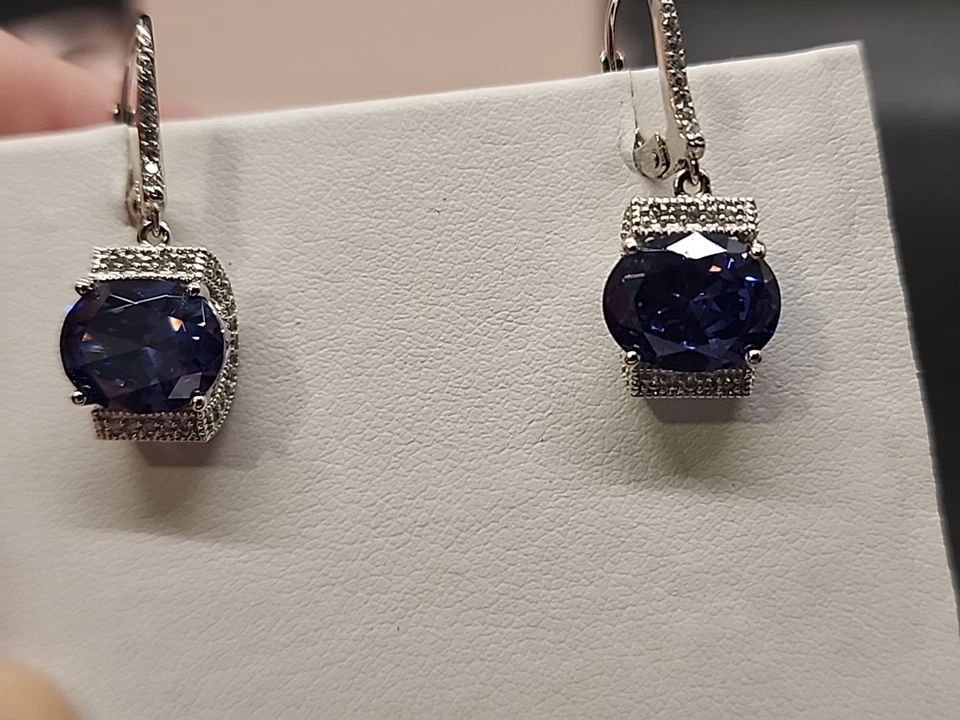 Pendientes Vanna K azul y blanco circonita cúbica platino 7,08 ctw VKB837 NUEVOS EN CAJA JTV Foto 3 de 4