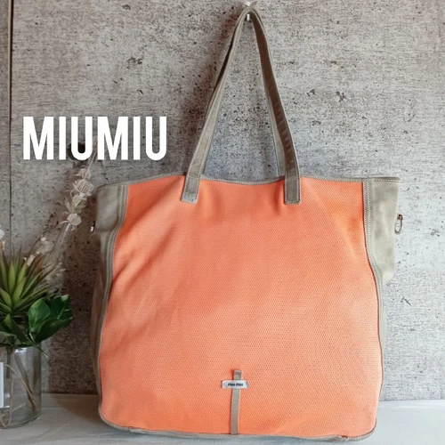 Borsa a tracolla MIU MIU tote bag pelle scamosciata rete nylon arancione x beige usata