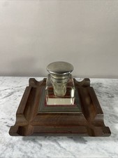 Encrier ancien en acajou et cristal