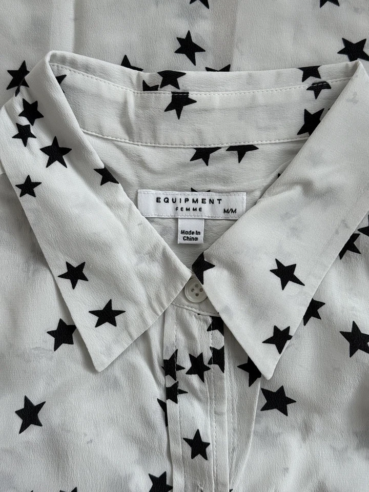 Blusa Top Equipment Slim Signature de Seda en Espalda y Blanco Talla M Estrella Fugaz Foto 4 de 4