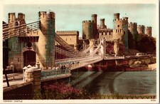 Conwy Castle Wales Suspension & Railway Bridge/River Vintage Postcard