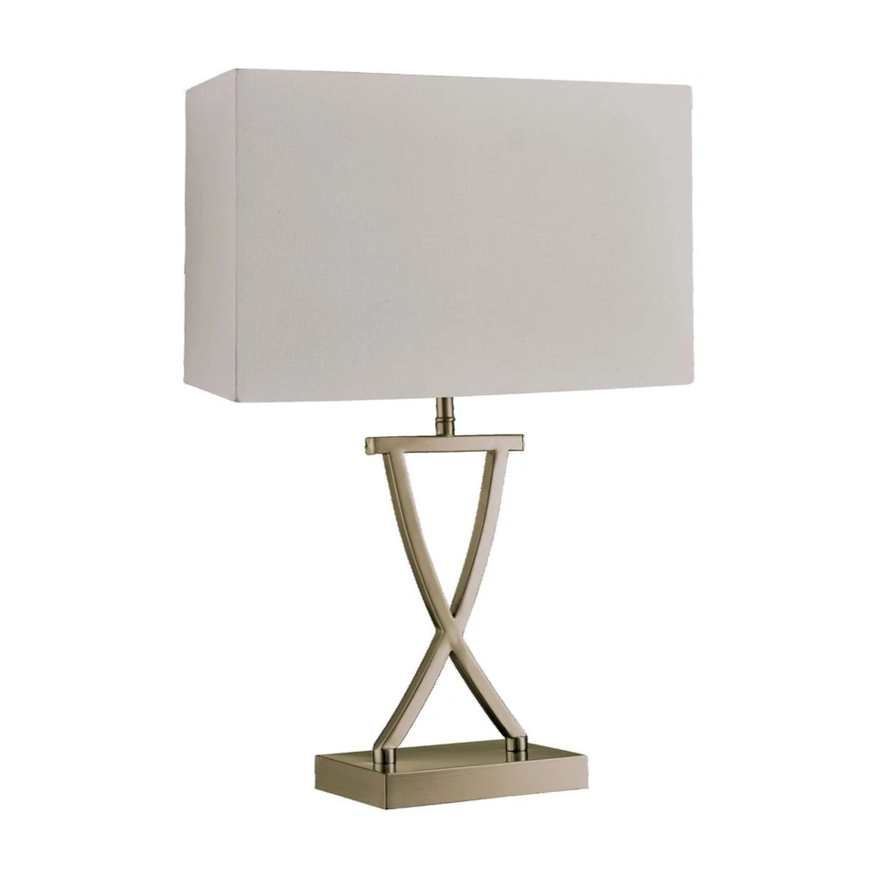 Tischleuchte Nachttischlampe E14 48,5 cm in Messing antik Weiß Stoff Metall - Bild 1 von 3
