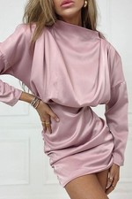 i saw it first womens dress blush pink high neck ruched back satin mini size m