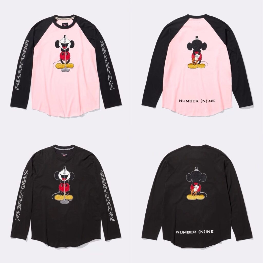 Supreme x Number N ine x Mickey Mouse Raglan L S Top Pink Black