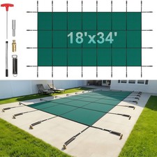 16X32 FT Winter Debris Cover Swimming Pool Cover W/ Tension Spring Fixing