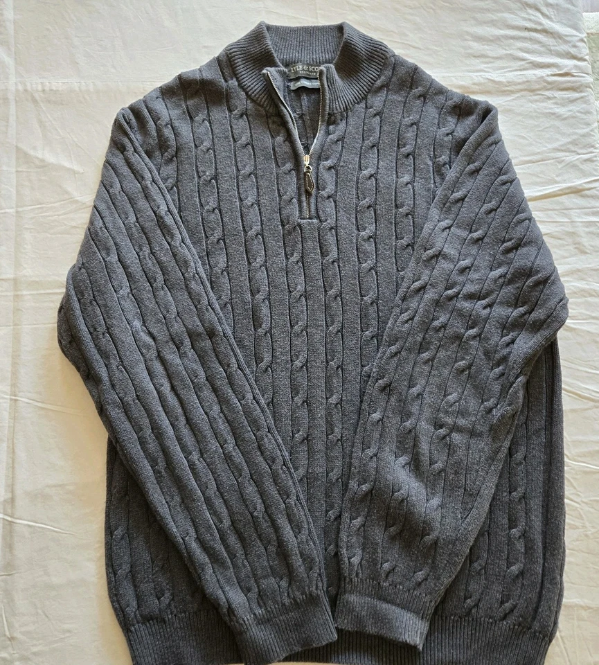 Lyle & Scott Mens 1/4 Zip Pullover Cable Knit Sweater Mens Size L Scotland Gray  - Image 4 of 4