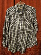 Vintage Ely Cattleman Pearl Snap Shirt Mens Western Plaid Blue XL Distressed
