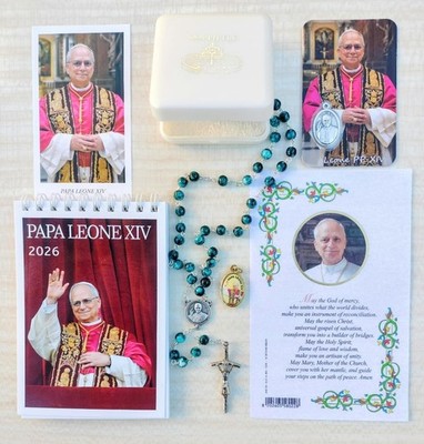 POPE LEO XIV BLU ROSARY + PAPAL APOSTOLIC BLESSING PARCHEMENT BLESSED BY POPE