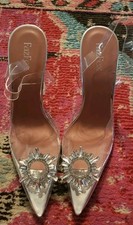 Womens 6 slingback clear high heels rhinestones pointy toes NWOT princess shoes