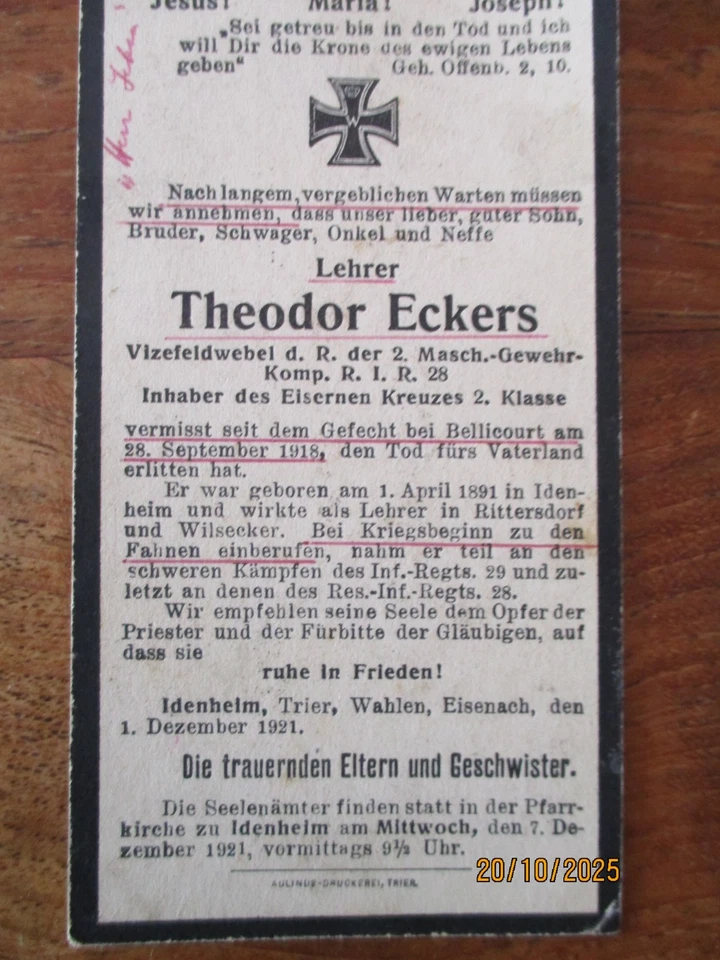 Totenzettel Soldaten Sterbebilder I. und II. Weltkrieg 4 Stück - Bild 3 von 4