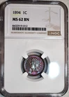 NGC MS-62 BN 1894 Indian Head Cent, Beautifully Toned, PQ specimen!