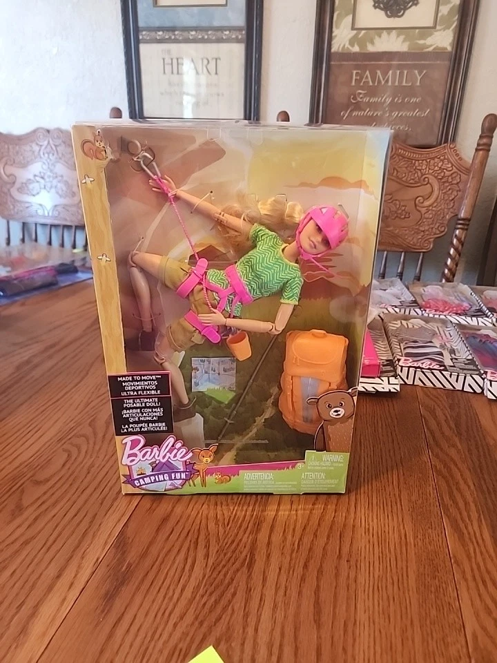 NIB Mattel Barbie Camping Fun Doll w/ Hiking Gear Accessories New FGC97