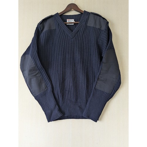 Commando Jack Young Wool Sweater Mens 40 Navy Blue Military Ribbed V-Neck USA