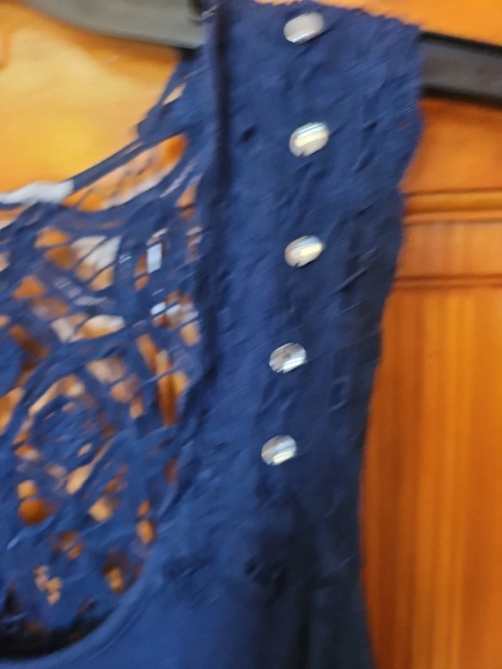 Maxi Vestido de Verano INC Azul Sin Mangas Elástico Algodón Talla 2X Embellecido  Foto 4 de 4