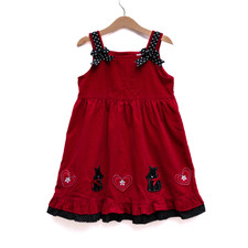 Vtg Rare Editions Red Corduroy Jumper Dress Girl 6 Scottie Dogs Hearts Polka Dot