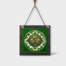 Shamrock Hanging Wall Sign, Wood and Metal Window Home Decor 4.8 inch with Rope