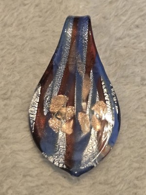 Fused Glass Pendant Handmade Blue Red Silver Gold Spoon Shape