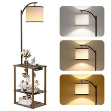 Floor Lamp with Table, End Table for Living Room with Lamp, Shelves Side Tabl...