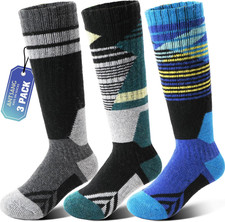 Kids Merino Wool Ski Socks 3 Pairs Boys Girls Thermal Warm Thick Winter Cushioni