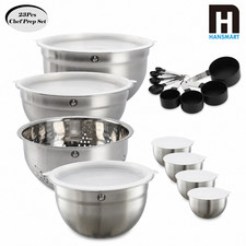 23Pc Stainless Steel Mixing Bowls w/Lids Colander Measure Tools Kitchen Prep