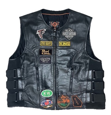True Element Leather Motorcycle Vest Men s 5XL Black Patches Harley Davidson