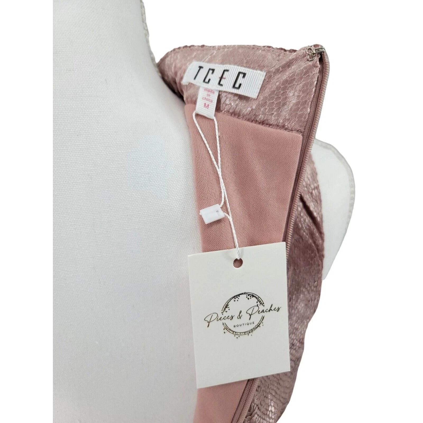 VETEMENTS TCEC Blush Rosa Velluto Finto Collo Ruffle Mini Abito Festa Matrimonio Glam Taglia M