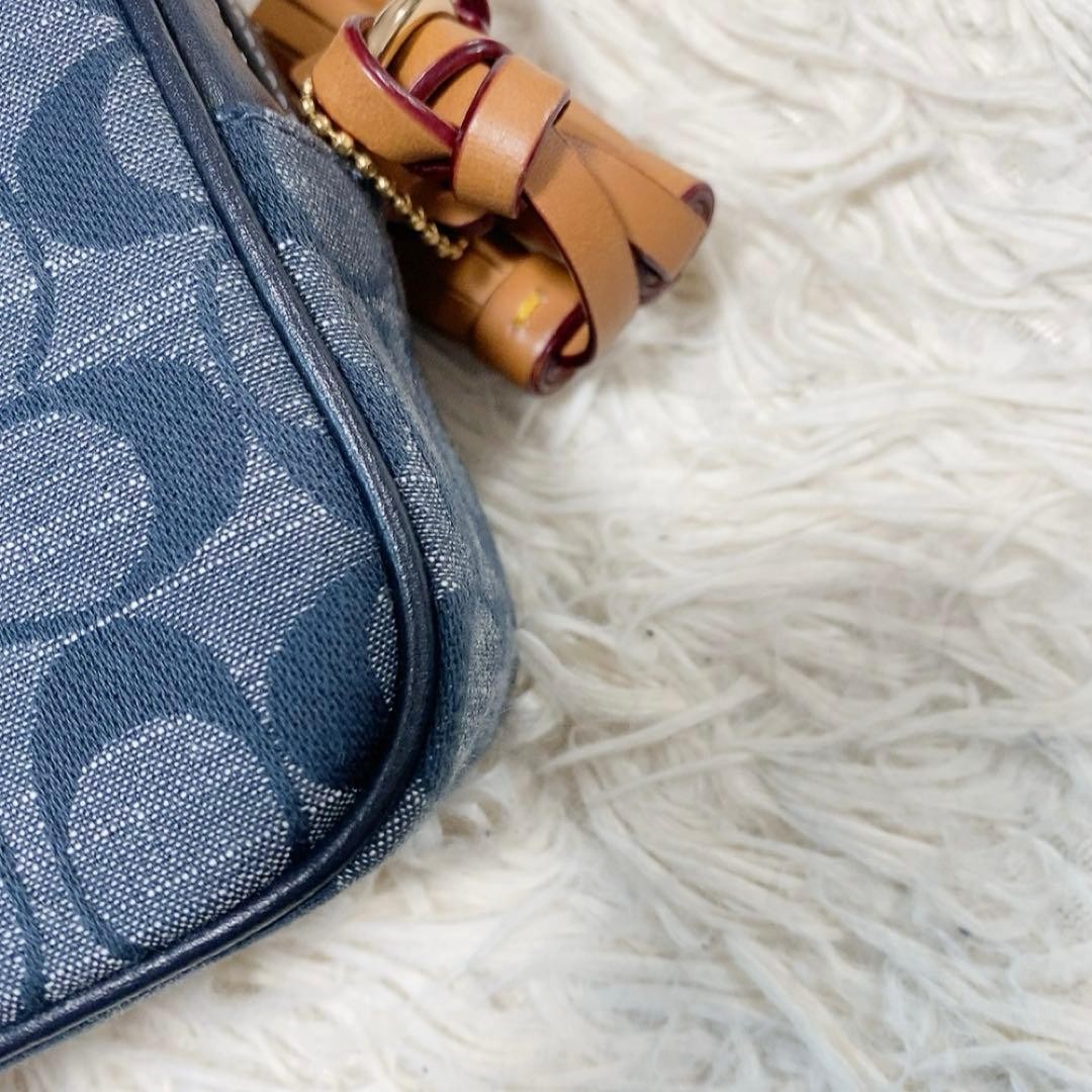 Coach Denim Signature Mini Camera Bag Blue Indigo Leather