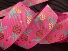 1" gold Pineapple turquoise crown pink grosgrain RIBBON 1 yard luau party decor