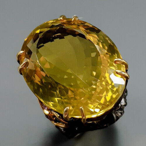 Handmade 40 ct Natural Lemon Quartz Ring 925 Sterling Silver Size 7 /R346052 - Picture 1 of 8