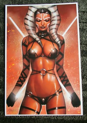 NATHAN SZERDY SIGNED 12X18 ART PRINT AHSOKA TANO STAR WARS BIKINI PIN UP NEW