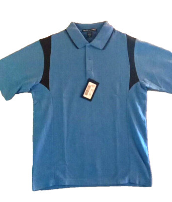 Devon & Jones Mens Polo Shirt Small Navy Blue Short Sleeve Light Blue Cotton