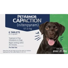 PETARMOR CAPACTION, ORAL FLEA TREATMENT DOGS OVER 25 lbs. 6 DOSES EXP 08/27 NEW!