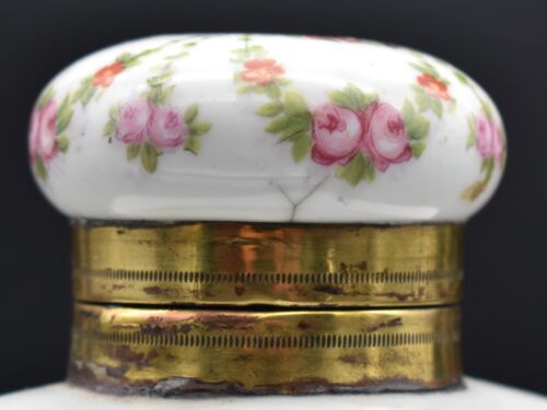 ANTIQUE ~ PORCELAIN DESKTOP INKWELL ~ WITH HAND PAINTED DECORATION - Picture 9 of 9