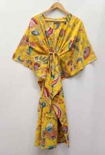 Indian Cotton Yellow Kaftans Summer Dress Night Gown Maxi Bridal Caftan Dress