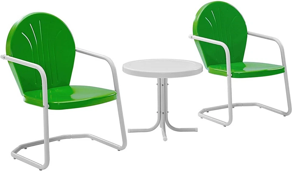 NEW 3 PC Green Patio Set Metal Retro 50s Style Outdoor Lawn Porch  Furniture - Image 2 of 4