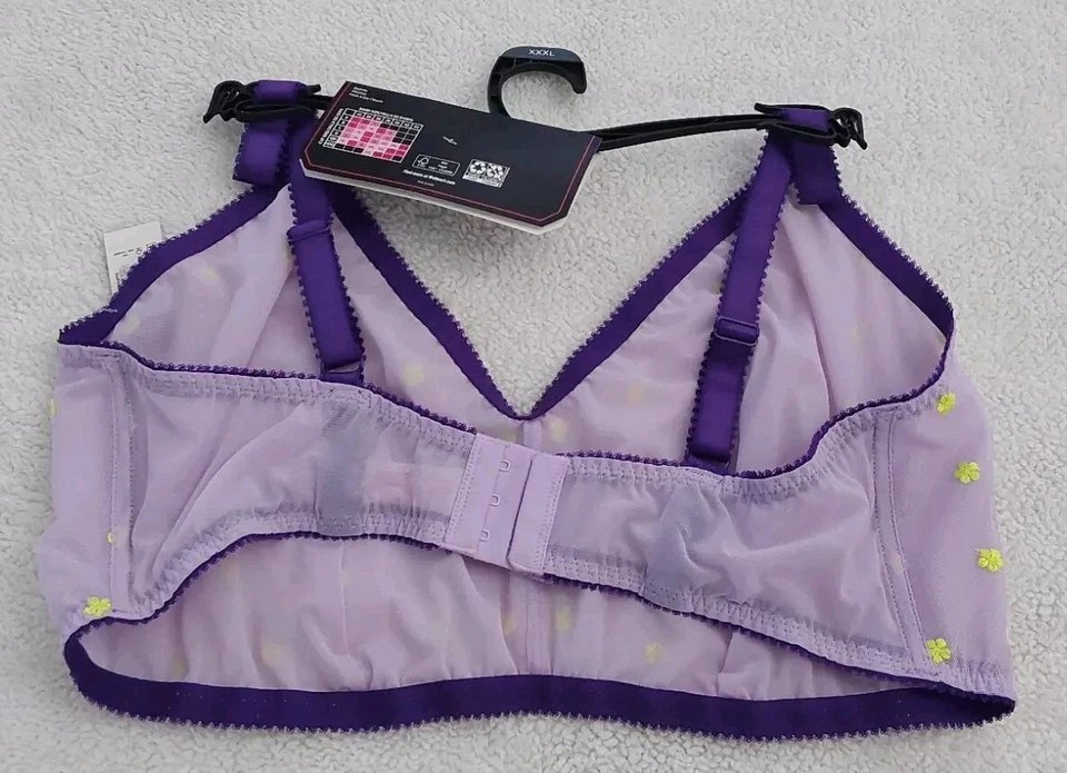Bralette de malla bordada No Boundaries sin cables púrpura amarillo para mujer talla XXL  Foto 2 de 3