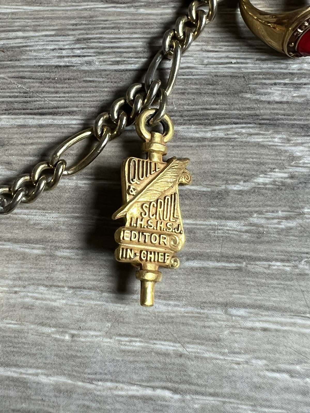 vintage charm bracelet Ruby trinity college ring … - image 2