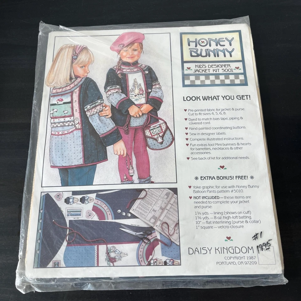 Vintage DAISY KINGDOM Honey Bunny Girls 4, 5, 6, 8 Jacket & Purse Sewing KIT - Image 2 of 4