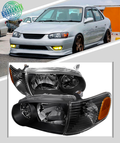 For 2001-2002 Toyota Corolla JDM Black Headlights & Amber Corners Left+Right 4Pc - Picture 14 of 14