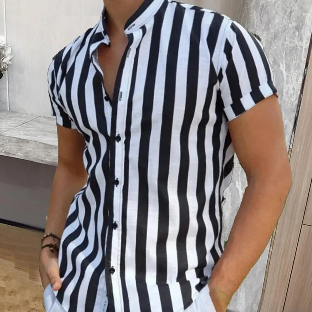 Camisa de manga corta para hombre camisa con patr n de rayas que