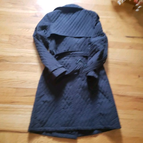 Merona Quilted Trench Coat Womens XS Black Double-Breasted Belted Jacket Pockets - Picture 10 of 11