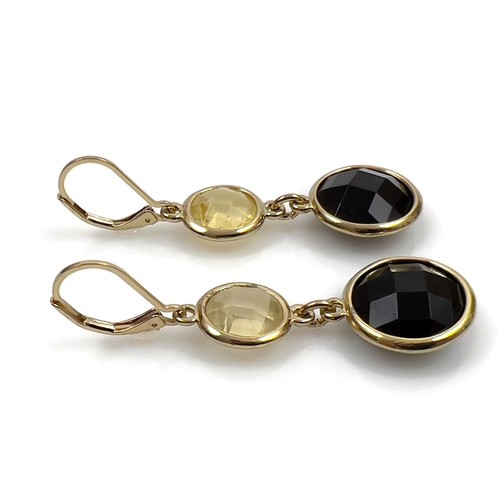 Gold Tone Translucent Cream / Black Acrylic Lever Back Drop Dangle Earrings - Picture 8 of 12