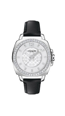 Coach Silver Crystal Dial Black Leather Strap Watch Authentic COACH Boyfriend Silver Purple Leather Crystals  main image 3
