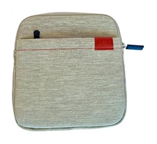 LACDO mini ipad sleeve case 7"x7" gray fabric, brown leather LACDO label 2 zips