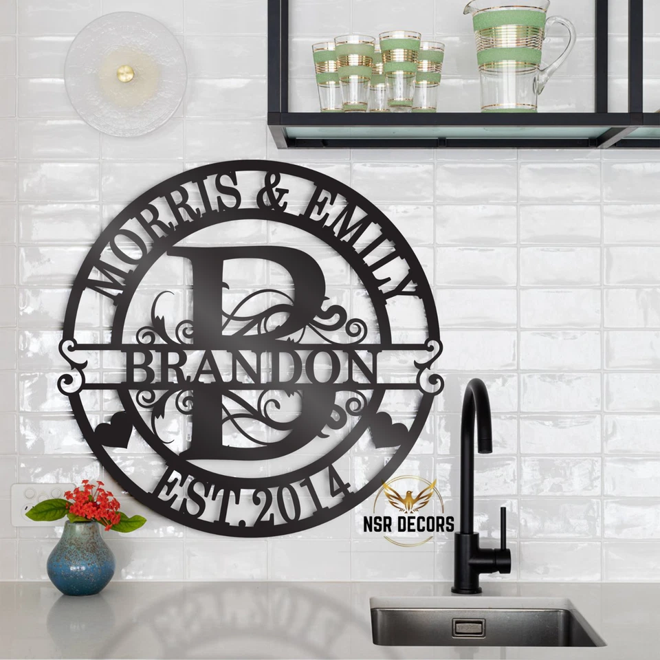 Letreros metálicos de apellido personalizados, decoración de pared con monograma, letrero de apellido personalizado Foto 4 de 4