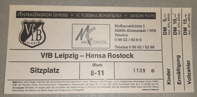 Ticket VFB Leipzig FC Hansa Rostock 2.Liga 1994/95 1.FC Lok Leipzig Fußball FCH