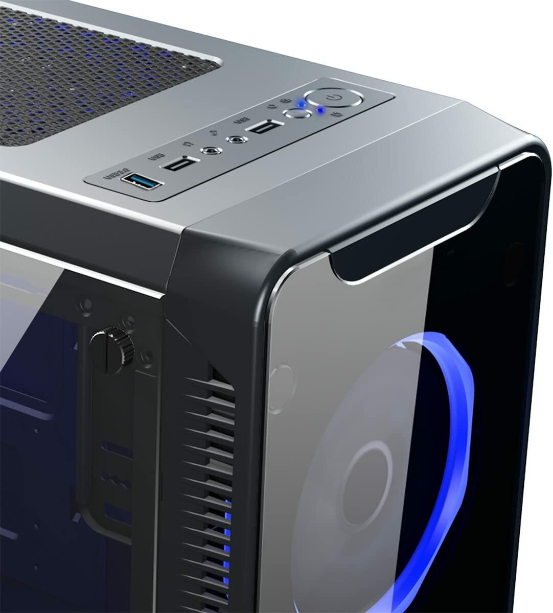 PC Gaming Case, MidTower ATX, CiT Blaze 6 Halo SingleRing Blue LED