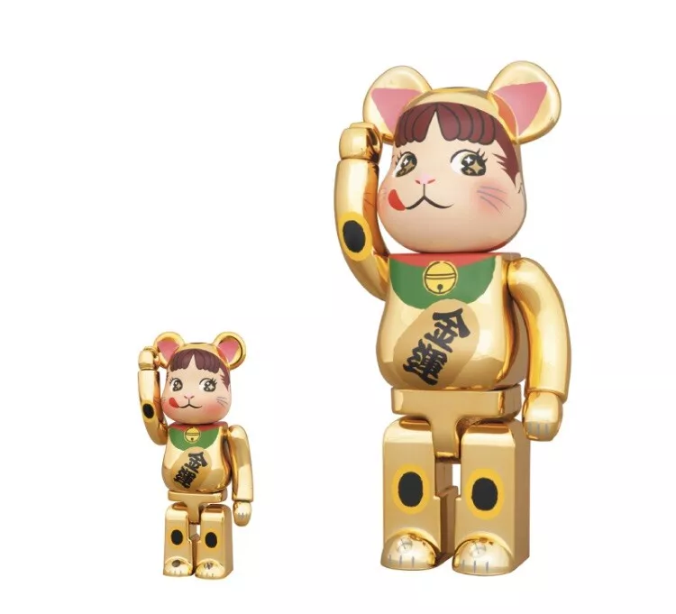 BE@RBRICK Maneki Neko Peko-chan Money Luck Gold Plated 100% &